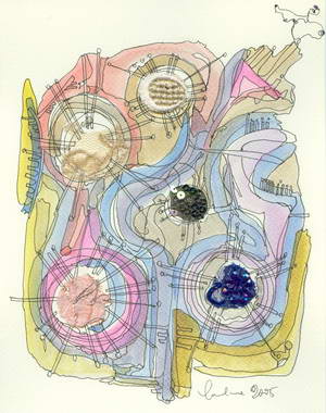 Carmelina Barbato: Composizione astratta in china colorata polimaterica