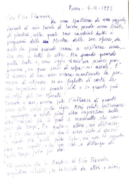 Lettera di Maria Signorelli per Ezio Flammia