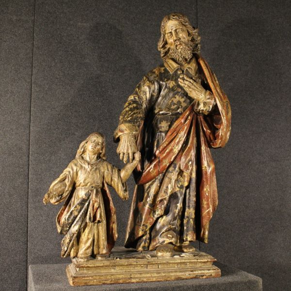 Scultura francese San Giuseppe e Gesù, XVIII secolo 